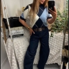 Granatowe jeansy typu balloon